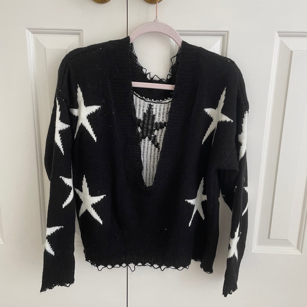 Navy star v neck sweater